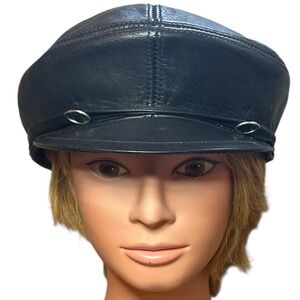 Hasko black leather cadet cap biker style genuine leather made in Turkey